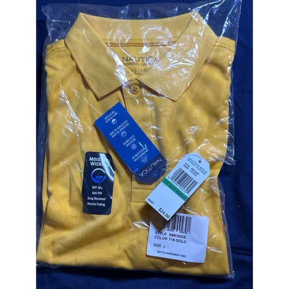 Nautica Boys Uniform Short Sleeve Performance Stretch Polo - Gold, NWT, Size L - Picture 2 of 3